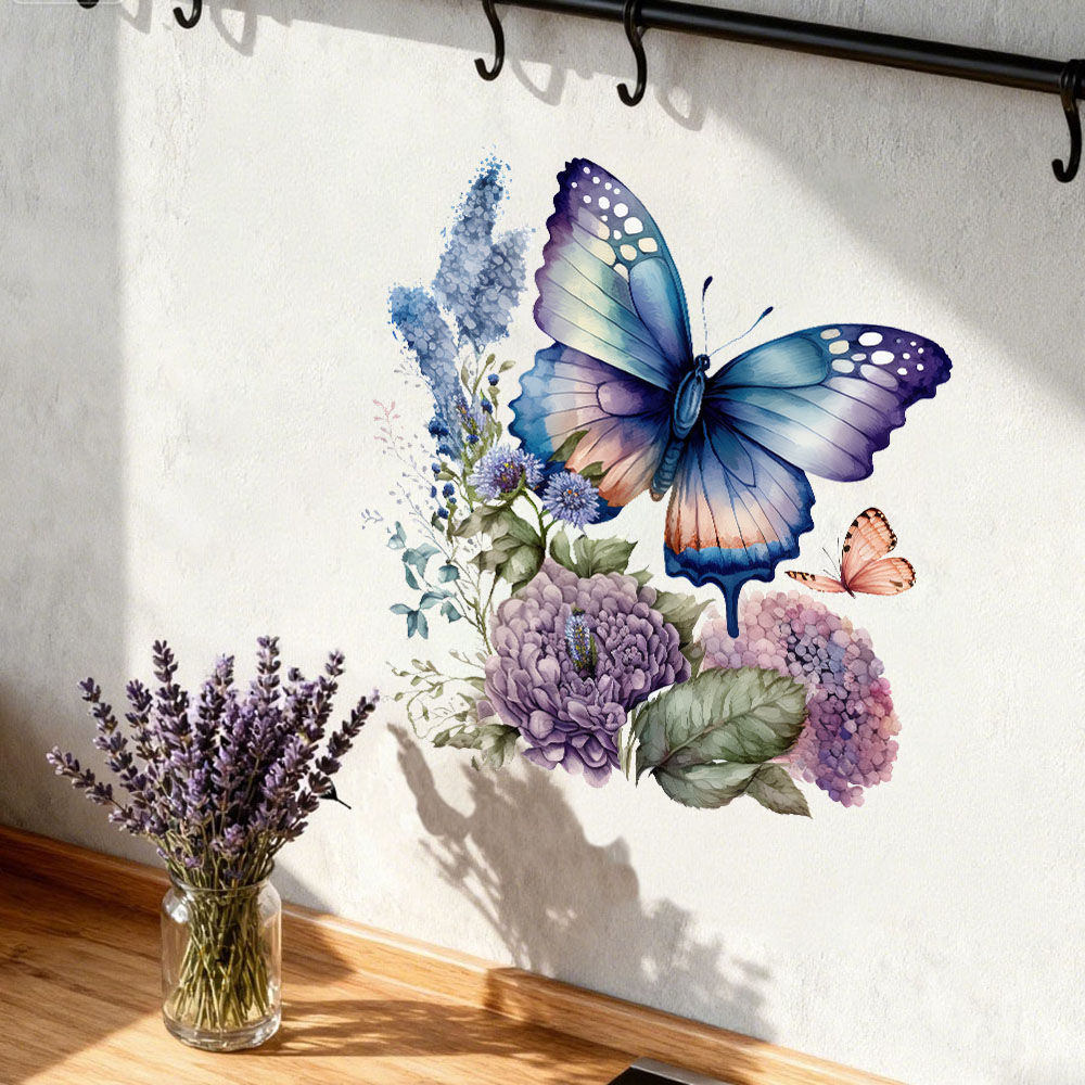 Pvc Panel Background - Watercolor Butterfly Flower Wall Stickers Decals