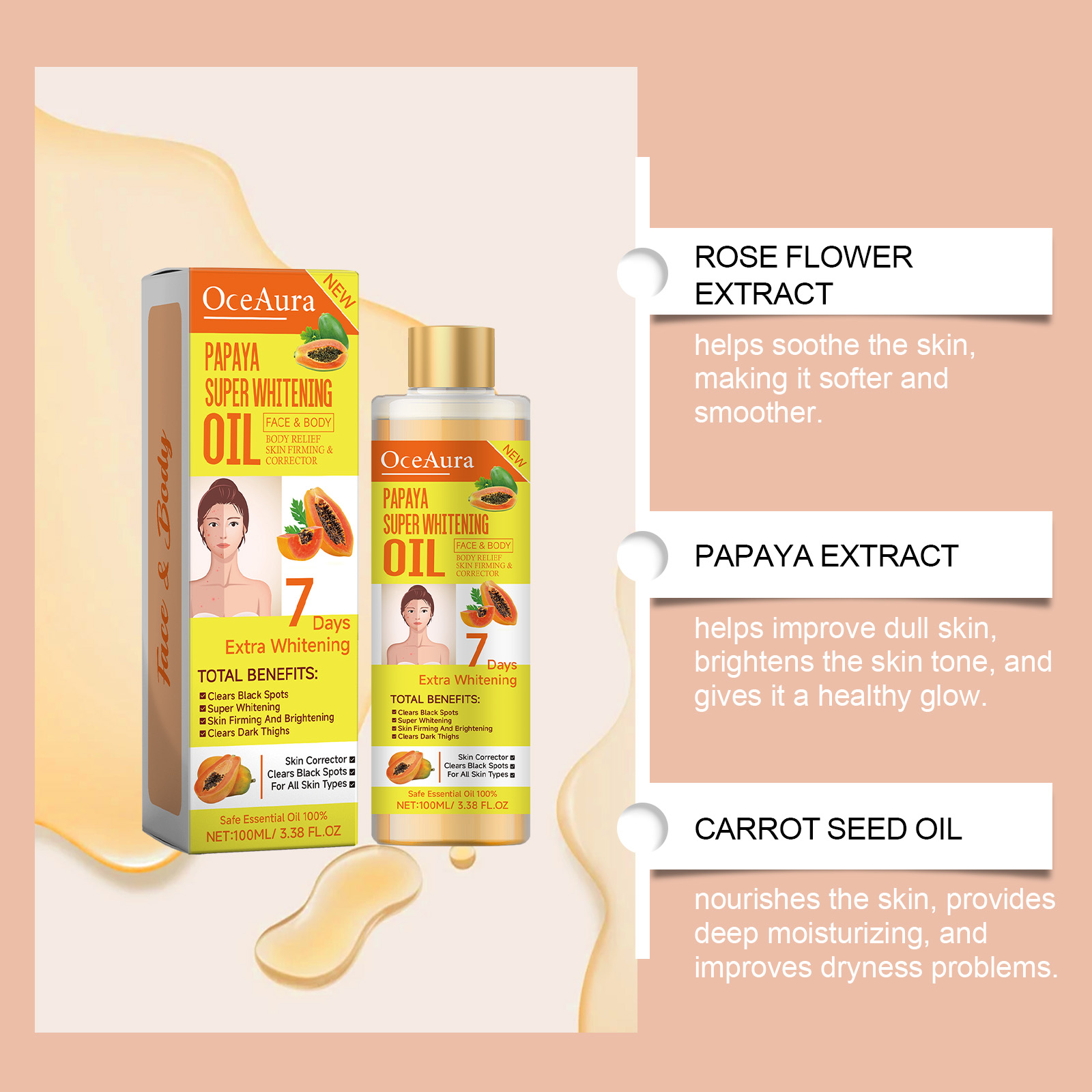 Body Whitening Oil 100ml Natur - огляд і ціна Substrate Coconut Fiber